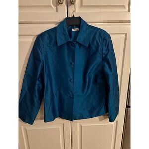 Ann May Silk Teal Blue Blazer Jacket Button Front Womens‎ Size 12